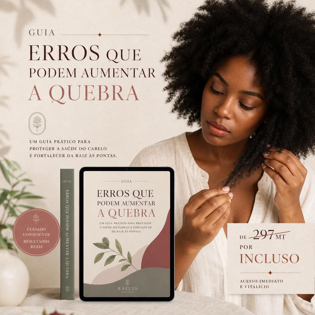 Mulher negra de cabelo afro a ler um guia sobre quebra do cabelo