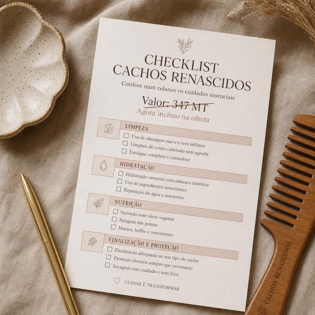 Checklist Cachos Renascidos impressa sobre tecido natural